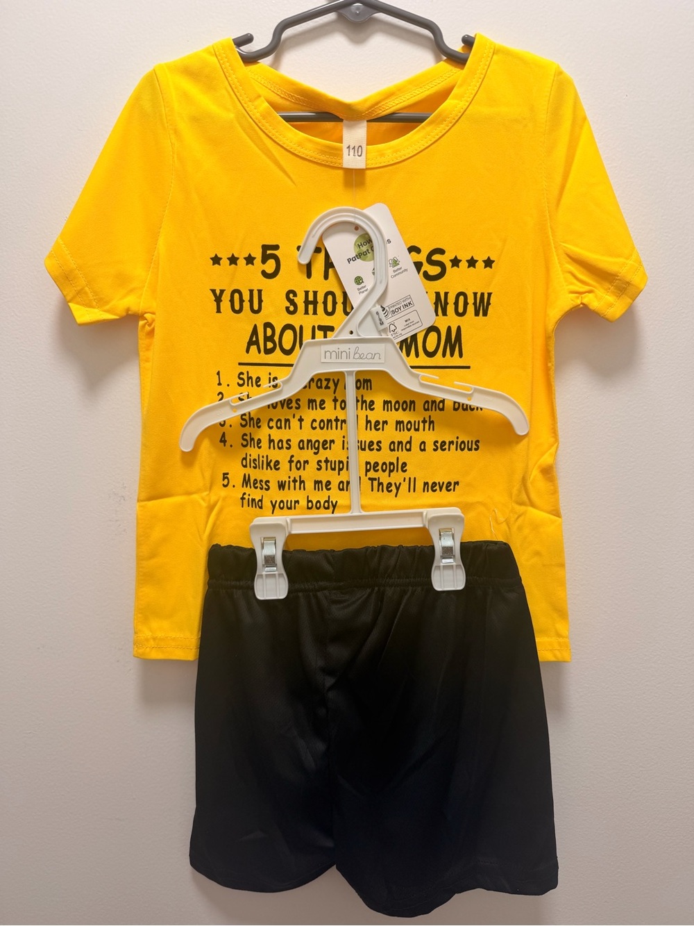 Yellow Graphic Tee & Black Shorts Kids Set - Casual Playwear